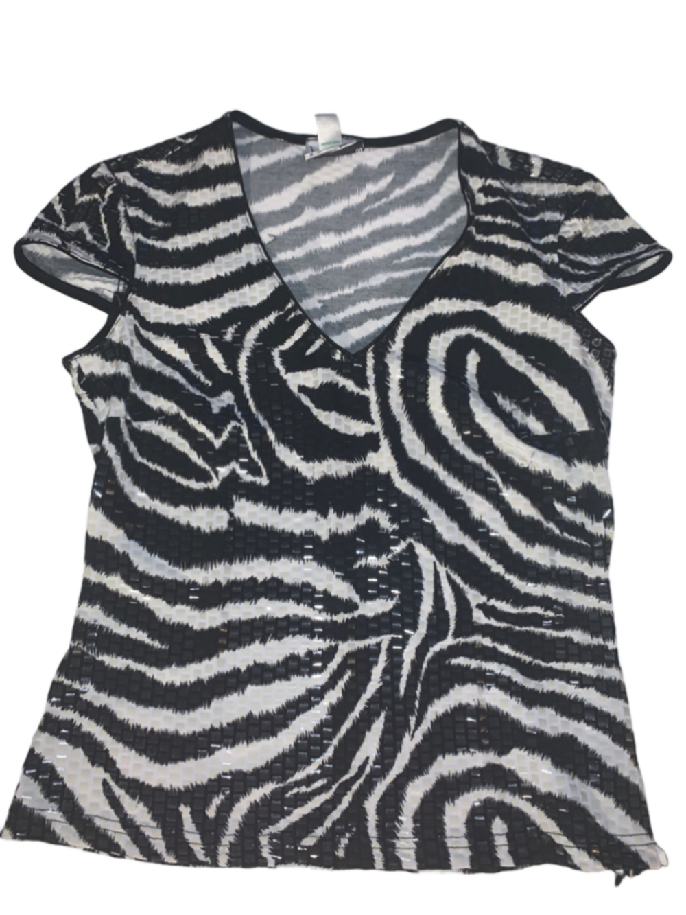 Women's Joseph Ribkoff Zebra Print V-Neck Short Sleeve Tee, Black/White, Size 8